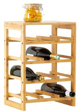 Avilia Espositore Portabottiglie Vino e Liquore, in Bambù per 12 Bottiglie, Ideale per Cantina e Salotto Montaggio Facile e Resistente, 35x24x47 cm