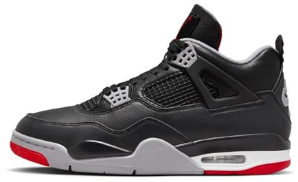 Nike Air Jordan 4 Retro Grandi Bambini, Nero/Rosso Fuoco - Grigio cemento, 6.5 Big Kid