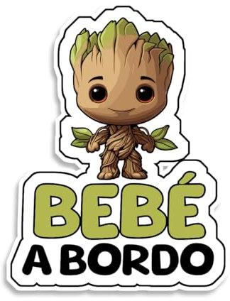 Bratikishop Autoaufkleber Baby an Bord - Baby Groot, 19 x 15 cm, robust und wasserdicht, Vinyl, Vinyl-Aufkleber für Auto, Auto, zur Warnung der Fahrer