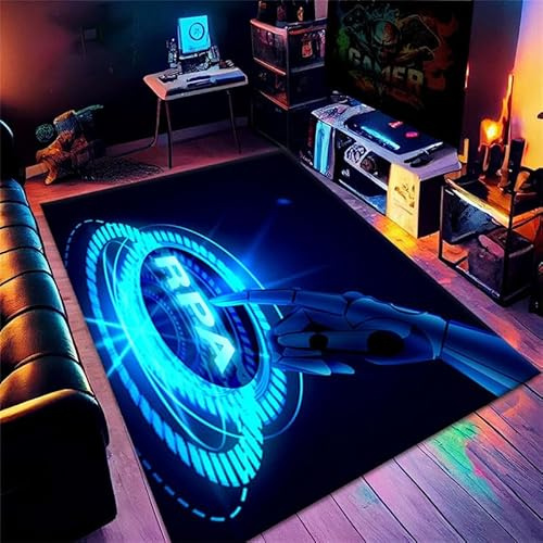 keephen Gaming-Zimmer-Teppiche 3D-Vision Cyberpunk-Stil-Technologie-Teppich Anti-Rutsch-Waschbarer Teppich Stuhlmatte für Wohnzimmer Spielzimmer Innenmatte
