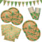 Dinosaur Party Tableware Set, 112 Pieces Party Paper Plates, Napkins, Paper Cups, Paper Banner with Green Stamping for Children's Birthday, Party