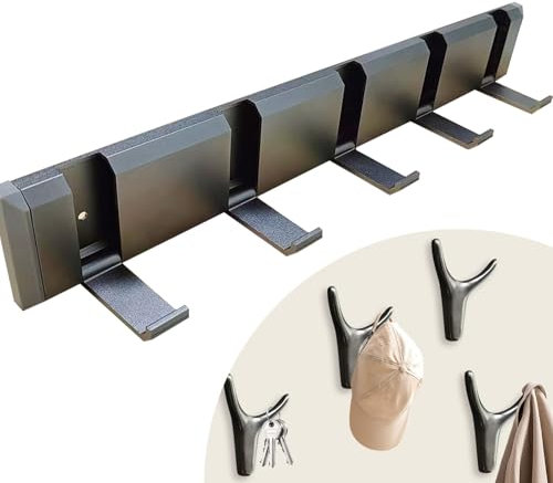 TDFERAN Patere Murale Porte Casquette en Aluminium Avec 4 Crochets Portes Avec Tête de Cerf Porte Manteau Mural l’Espace sans Sacrifier le Style ! (5 Crochets/Gris)