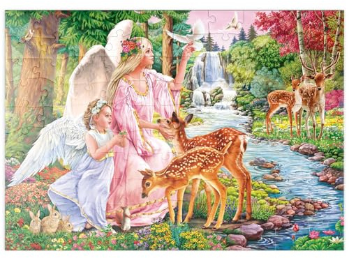 MyPuzzle Engel und Rehe am Fluss - Premium 100 Teile Puzzle - MyPuzzle Sonderkollektion von Puzzle Galaxy