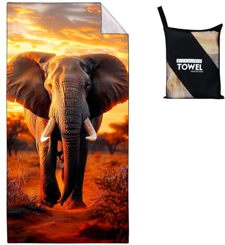 Violetpos Elefant Strandtuch 90x180 cm Schnell Trocknende Tier Badetuch Sandfrei Handtuch Strandhandtuch Strandtücher Groß Badehandtuch Tragbares Handtücher Leichtes und Dünnes Tierthema