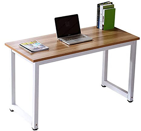 HUSPOO Computer Desk, 80 CM Home Office Table Desk, Study Writing Work Table, Modern Simple Style PC Table, Easy Build Laptop Table Rustic Log Grained Finished Top with White Metal Frame