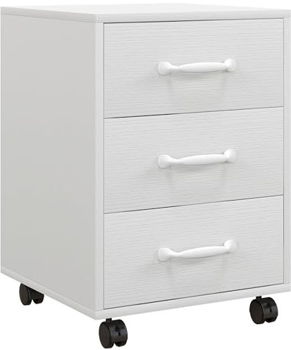 HOMCOM 3-Drawer Filing Cabinet, Mobile File Cabinet for Home Office, Small Rolling Filing Cabinet, Printer Stand, Under Desk File Cabinet for A4, Letter-Size Files, White Wood Grain