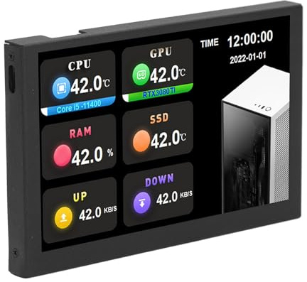 LOCADENCE 5 Zoll IPS USB Mini Bildschirm, 800 X 480 Auflösung, Anpassbare Einstellungen, Typ C Unterbildschirm, PC Datenmonitor mit Gehäuse aus Aluminiumlegierung (Black)