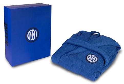 Inter, Accappatoio con Cappuccio, Accappatoio Bambini e Ragazzi, Unisex, In Spugna 380 gsm, 100% Cotone, Logo dell' Inter Lato Cuore