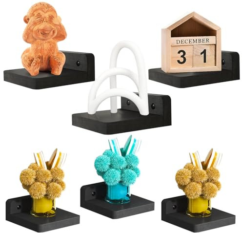 Lot de 6 Etagere Murale Suspendues, Tablette Bois Murale de 10 cm, Petite Etagere Murale, Étagère Murale bois Noir Décoration Moderne pour Petits Objets et Chambre Salon Salle de Bains Cuisine