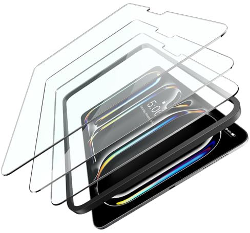 Guretok Lot de 3 protecteurs d'écran pour Apple iPad Pro 11 (2024)/Apple iPad Pro 11 (M4), film de protection d'écran en verre trempé 9H transparent avec cadre d'installation facile, anti-rayures
