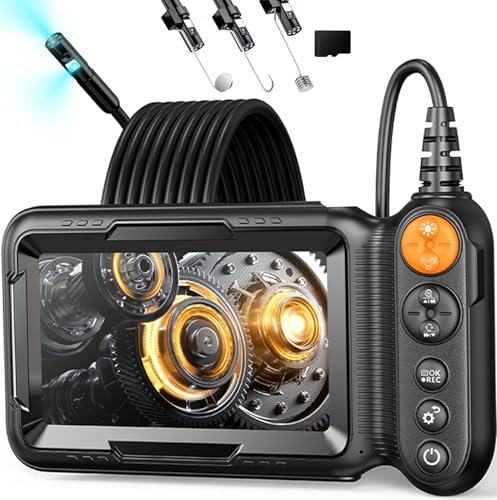 Endoskopkamera mit Licht 10m, Dual Lens Endoskop Digital Rohrkamera 5 Zoll IPS Bildschirm, 1080P HD Inspektionskamera mit 8+1 LED und 32 GB Karte,8mm IP67 Wasserdichte Kanalkamera KFZ Abfluss Werkzeug