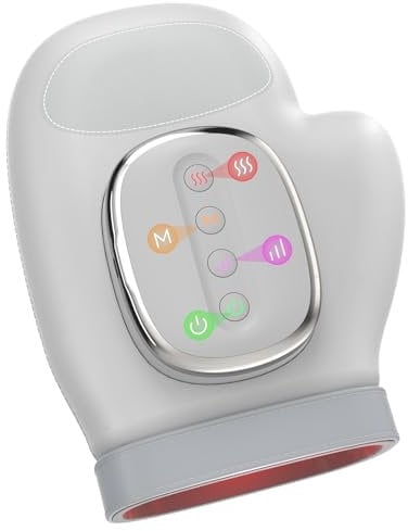 Masajeador de manos con alivio de calor y compresión, masajeador de mano recargable eléctrico con 3 masajes, 3 temperaturas, 5 niveles de presión, guante de terapia para artritis y túnel carpiano para