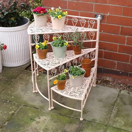 Melody Maison Pink Metal Three Tier Plant Stand/Plant Theatre - 65cm x 56cm