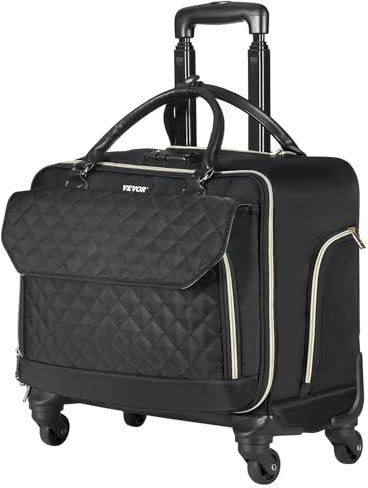 VEVOR Rolling Laptop Bag, Fits Up to 17.3 Inch Laptop, Wheeled Briefcase, Roller Computer Tote Bag with 4 Spinner Wheels & TSA Lock, Laptop Case for Work Travel Business, Women & Men (Black Gold)