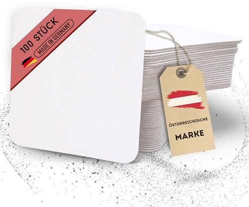 EV® Bierdeckel Pappe - 100 Stück, Eckig (9,3 x 9,3 cm) - Made in Germany | Quadratische Blanko Untersetzer zum Bemalen & Basteln - Das Perfekte DIY Set für Kreative Köpfe