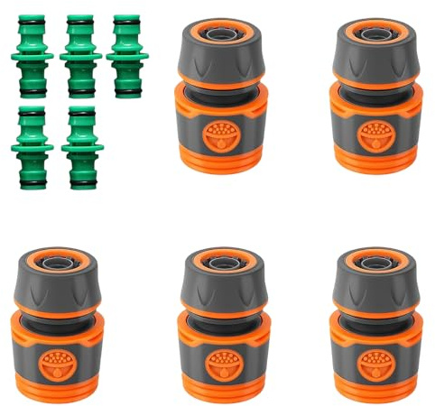 PARFCO Connettori per Tubi, 10 Pezzi Attacco Rapido Acqua, 1/2 Pollice Innesto Rapido Acqua, Arancione Grigio e Verde, Attacchi Rapidi Acqua, per L'irrigazione di Giardini, Autolavaggi e Abitazioni