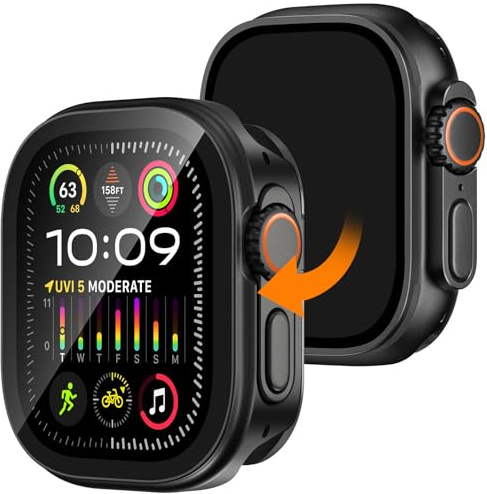 Dolstrap Cover Antiurto in Metallo Compatibile con Apple Watch Ultra 3/2/1 49mm con Pellicola Protettiva Integrata, Custodia Protezione a 360° con Copertina Posteriore per iWatch Ultra 49mm, Nero