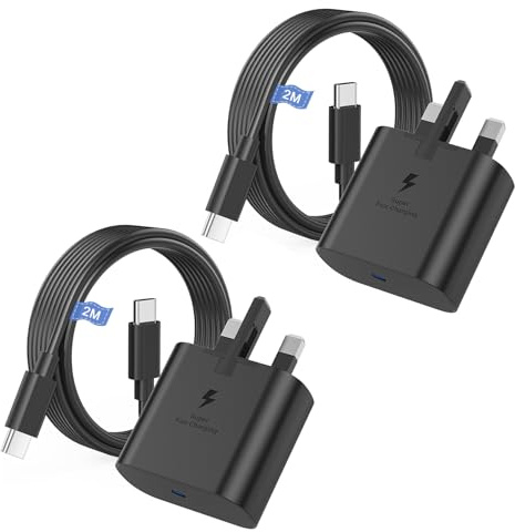 Samsung Charger, Samsung USB C Fast Plug and Long Cable 2M USBC to Type C Charging Lead for Galaxy S26 S25 S24 S23 S22 S21 S20 A17 A16 A15 A22 A23 A25 A26 A32 A33 A34 A35 A36 A53 A54 A55 A56, 2Pack
