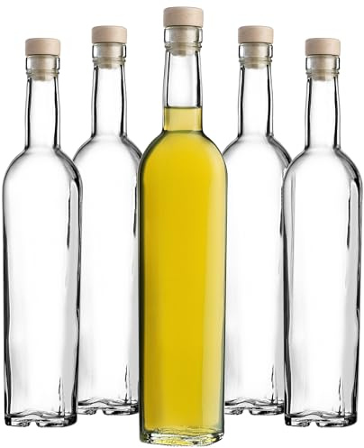 KADAX 6er Set Glasflaschen 500ml mit Korken – Leere Flaschen zum Befüllen für Likör, Schnaps, Öl & Essig, ideal zum Verschenken, Refillable Glass Bottles
