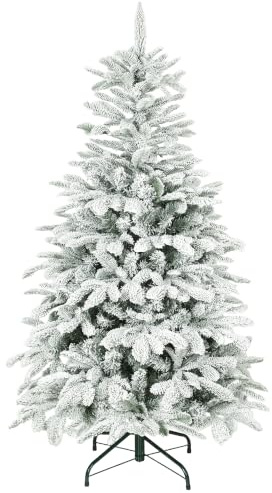 HOMCOM 5 ft Artificial Flocked Christmas Tree 717 Branches Hinged Xmas Tree | Foldable Metal Stand, Easy Assembly, Home Office Decor