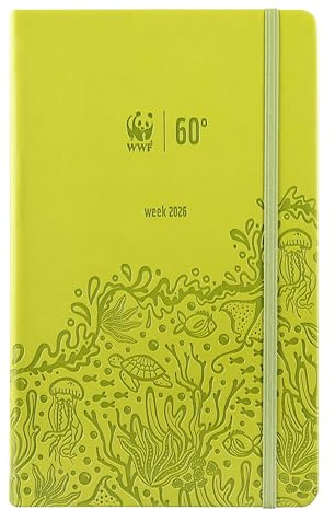 WWF Large – Agenda 2026 semanal de 12 meses, con elástico y doble marcador, 192 páginas, con calendario y planificador 2026 – 13 x 21 cm, verde