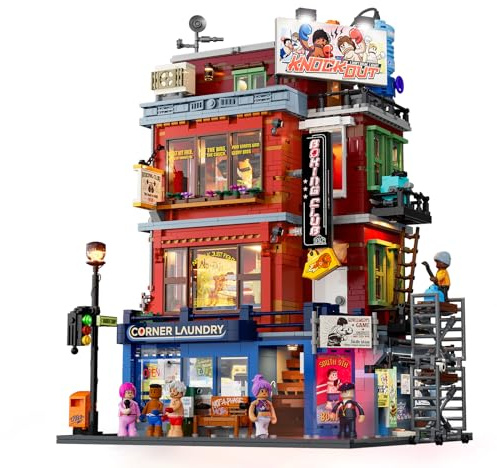 Lumibricks Straßenfusion Boxclub Klemmbausteine mit Licht,City Modular Building, 3036Pcs,mit Fitnessstudio und Boxring mit wechselnden Lichteffekten, Sammlerstück und- Geschenk, 19009