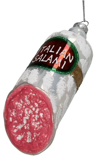 HD Collection Christbaumschmuck Glas 12,7cm - Italienische Salami Aufhängen - Weihnachtsbaum Anhänger für Weihnachten - Christbaumanhänger & Weihnachtsbaumschmuck - Weiß Rot