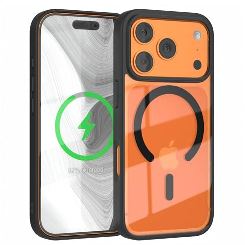 EAZY CASE Hülle für iPhone 17 Pro kompatibel mit Qi Charging Ultra Aufprallschutz Stoßfest und Kratzfest dünne Schutzhülle mit Kameraschutz Silikon Cover Clear Hybrid Handy Case Schwarz - Qi Charging