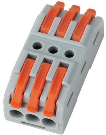 CILIA Morsetti Elettrici Passanti a Leva 3 Poli 50 Pezzi - Connettori Lineari per Cavi da Prolungare e Riparare, Morsetti di Giunzione Universali (0,08-4 mm²), Grigio/Arancione