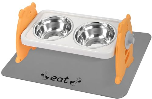 Raised Cat Bowls with Stand Adjustable - 15° Tilted Stainless Steel Cat Food Bowl Set, Elevated Cat Bowls for Neck Protective, Pets Food Bowl for Cat＆Small Dog