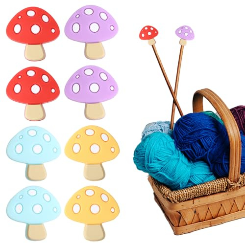 8 Stück Pilz Stricknadel Stopper, Niedliche Stricknadelstopper Aus Silikon Stricknadeln Punktschutz Häkelschut Strickwerkzeuge Zubehör Nähgerät Für Anfänger,Basteln,DIY,Quilting-Kunst,Vier Farben