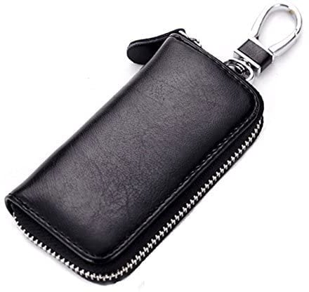 iSuperb® Praktisch Schlüsseletui Schlüsselmäppchen Leder Autoschlüssel Auto Key Schlüsseltasche mit Reißverschluss für Damen Herren (Schwarz)