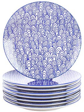 vancasso, série TAKAKI, Assiette Plate Porcelaine, Assiette à Dîner Dessert, Service de Table 8 Pièces, Style Japonais, 21cm