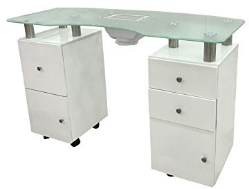 Crisnails ® Mesa Manicura Profesional Mesa de Trabajo Salón Belleza (MS Cristal Blanco)