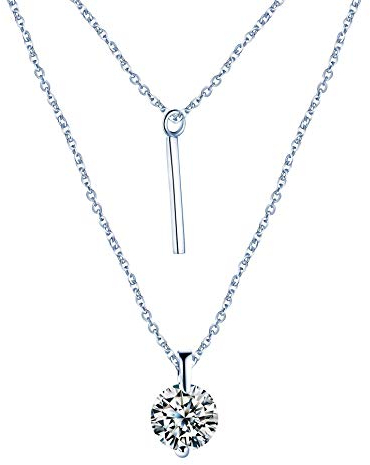 Yumilok Damen Halskette Y-kette Zweireihige mit Zirkonia Stabchen Anhänger Solitär Doppelkette Silber 925 Geschenk fur Frauen Weihanchten