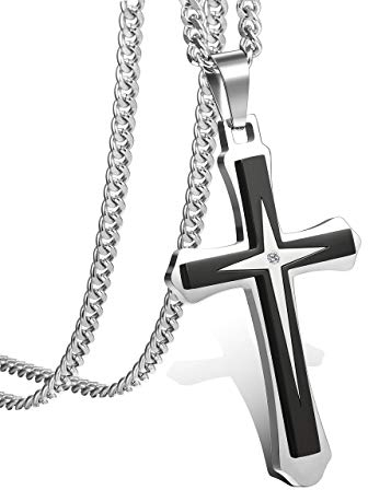 Adramata Edelstahl Kreuz Halskette Anhänger für Männer 3.5MM Panzerkette Halskette 22-30 Zoll