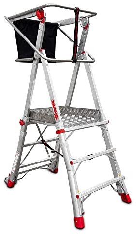 Faraone - Escalera con Plataforma PLS3-200x73x26 cm - Escalera 3 Peldaños - Escalera Plegable de Aluminio - Uso Profesional - Fácil de Transportar - con Ruedas - Amplio Plano de Trabajo