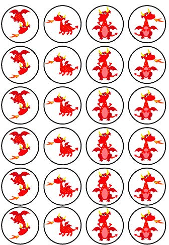 24 Dragons Theme Edible Cupcake Toppers - Disc Wafer Cake Decorations