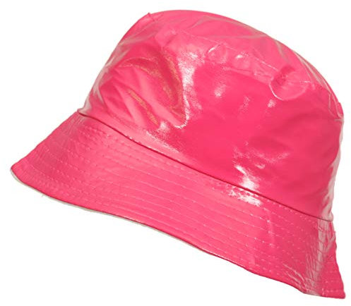 TOUTACOO, Chapeau de Pluie, Bob de Pluie Vinyle Imperméable Uni Aspect ciré (12-Uni Rose Fushia)
