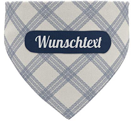 printplanet® - Hundehalstuch mit Name oder Text - Halstuch für Hunde - Layout Karomuster Weiß-Blau - Größe L