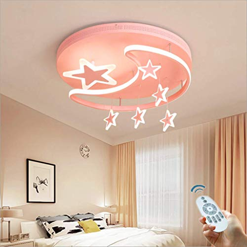 XinZe Kinderlampe Schlafzimmer Deckenleuchte Deckenlampe Pendelleuchte Dimmbar Mit Fernbedienung Moderne Led Kreative Weiß Eisen Acryl Sterne Mond Wolke Kinderzimmer Dekoration Hängelampe,Rosa,52cm