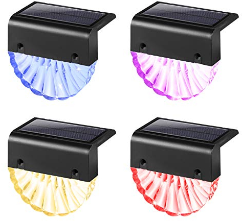 OSALADI Solar Deck Lichter 4 Pack LED Solar Schritt Lichter Outdoor IP65 Wasserdichte Zaun Lichter 2 Beleuchtung Warm Weiß/Farbe Ändern für Deck Zaun Geländer Terrasse Garten Treppen