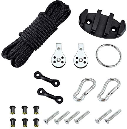 Kayak Anchor Trolley Kit, Asudaro Kayak Anchor Trolley Kit System, Wassersport Kanu Anker Trolley Kit Seil/Klampe/Edelstahl Ring/Riemenscheibe/Karabinerhaken/Kamelrücken/Schraube und Schraubenring