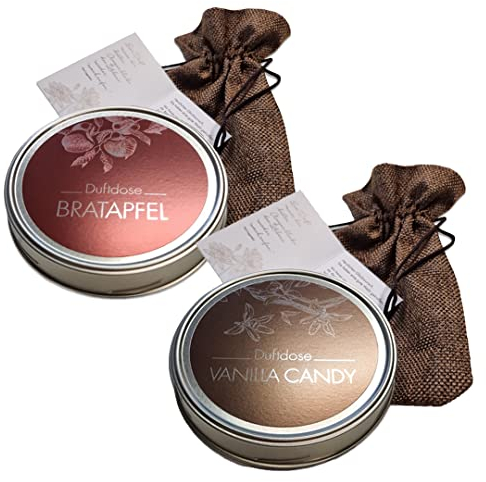 KK Raumduft aus der Dose | Duftgel - Made in Germany | 2 Duftdosen à 70 g | Bratapfel & Vanilla Candy | Geschenkset | Einzeln im Jutesäckchen verpackt |