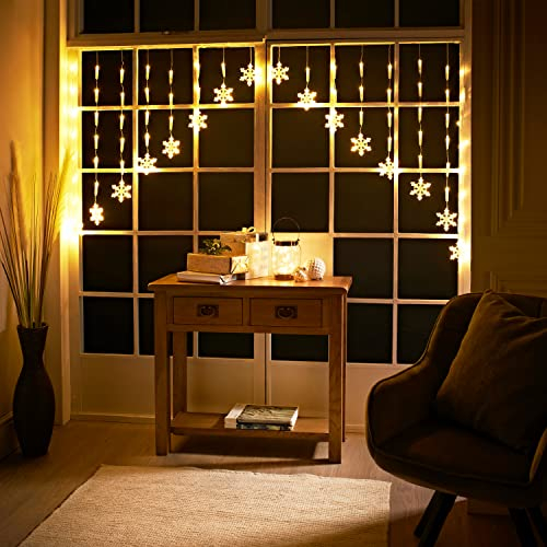 The Christmas Workshop Curtain Lights/Indoor/Outdoor Christmas Decorations/Warm White / 2m Festive String Lights/Mains Operated (Snowflake Curtain Lights)