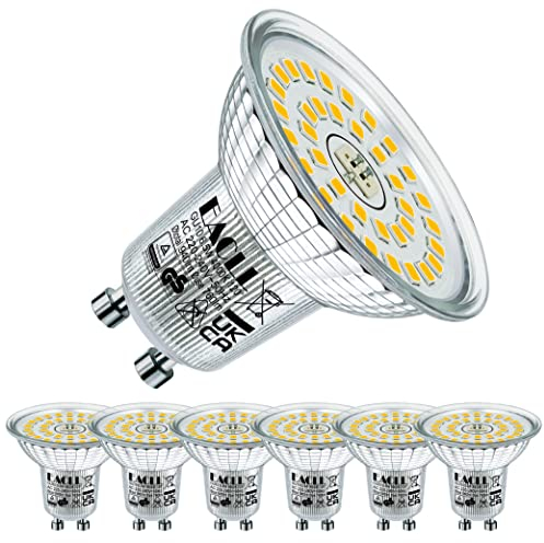 EACLL GU10 LED 4000K 6.5W Ersetzt 100W Halogen Leuchtmittel, 6er-Pack. Neutralweiss 760 Lumen Birnen, AC 230V Flimmerfrei Strahler, Abstrahlwinkel 120° Spot, Nicht Dimmbar Kürzer Reflektorlampen