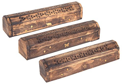 BY SIGRIS Cajitas De Madera para Quemar Incienso Incluye 3 Unidades Regalo Complementos Natura Colección India Decor and Go