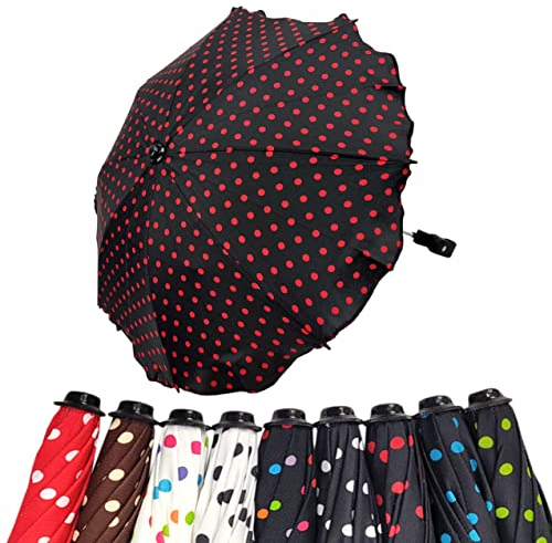BAMBINIWELT Sonnenschirm Sonnenschutz für Kinderwagen Buggy Jogger universal UV50+ PUNKTE (schwarz rote Punkte)