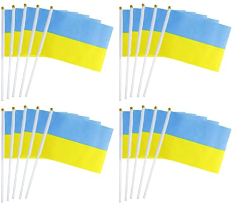Fahne Flagge Ukraine NEU 14 cm x 21 cm Flaggen Fahnen - Handwinkende Mini-Bannern - Ukraine Fahne Stockfahne Kleine Ukraine Flagge Party Anfeuern Fahnen/Fähnchen (20PC)