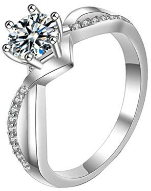 ROMIDA Silber Ring mit Zirkonia Kristallen, Verlobungsring Frauen Damen Fingerring Partnerringe,Einstellbare Trauringe Damenring. Klassik Silber Schmuck Mädchen Frauen Diamant Schmuck